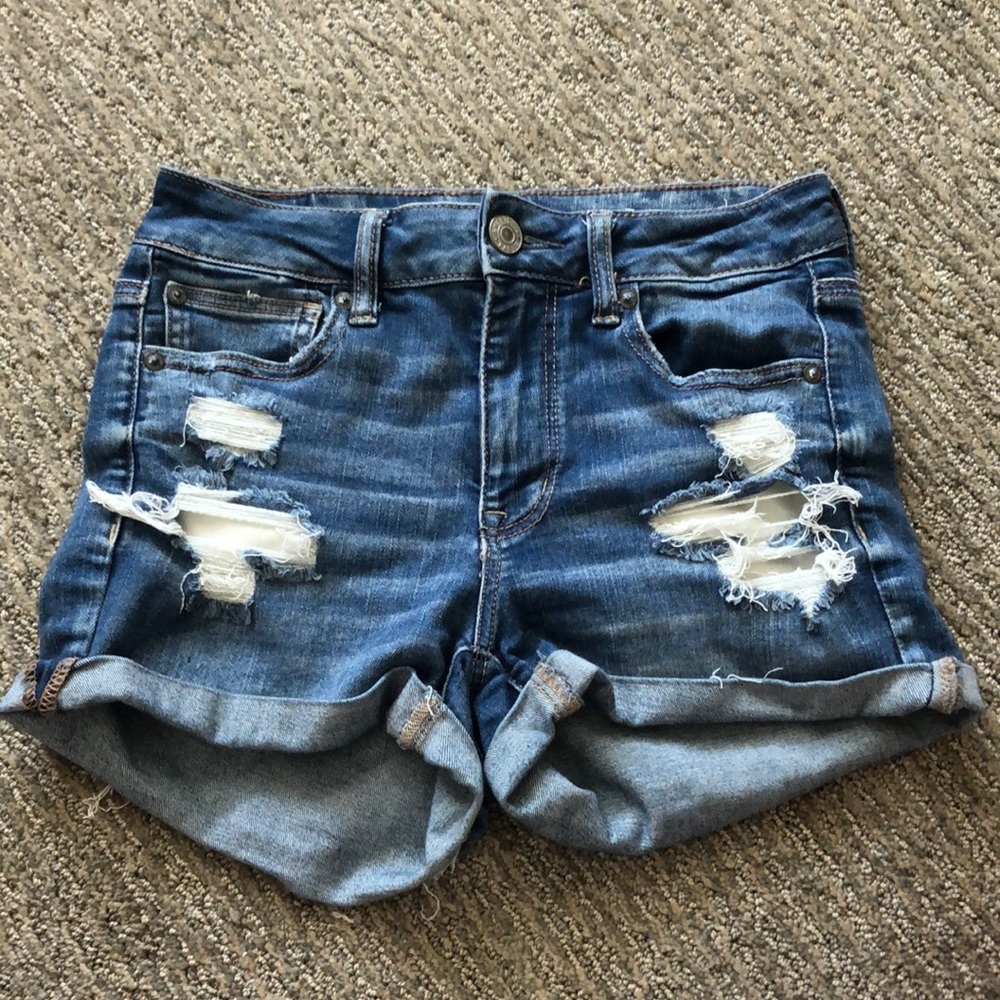 American eagle highwaisted distressed jean shorts